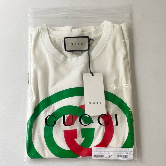 Gucci Interlocking GG Logo Oversized Cotton Graphic Tee Shirt Size Extra Small - Picture 5 of 16